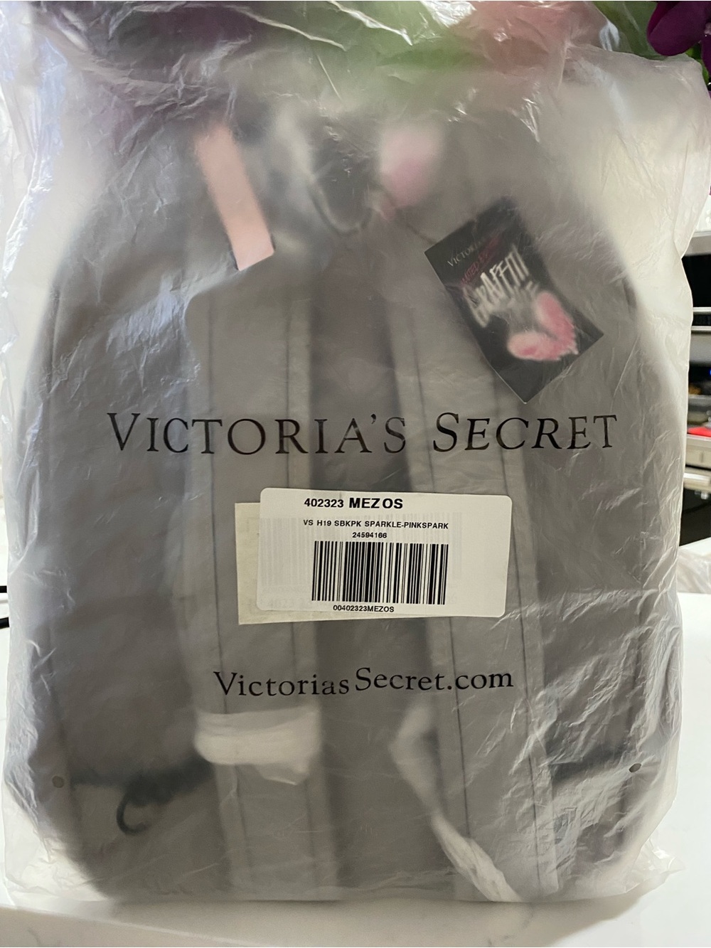 Victoria's Secret Gray Backpack with Pink Graffiti Accents - Picture 12 of 12